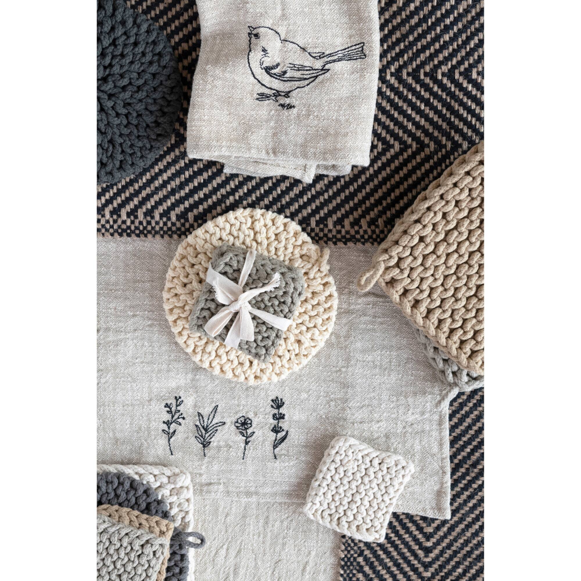 Hello Honey® 8" Brown & Cream Square Cotton Crocheted Pot Holder Set